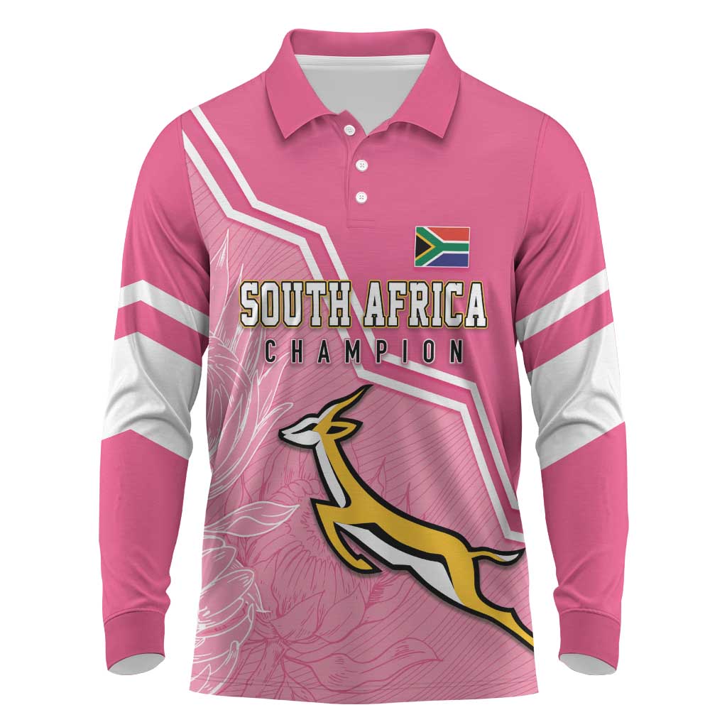 Personalized South Africa WC2026 Long Sleeve Polo Shirt Springboks Special Pink