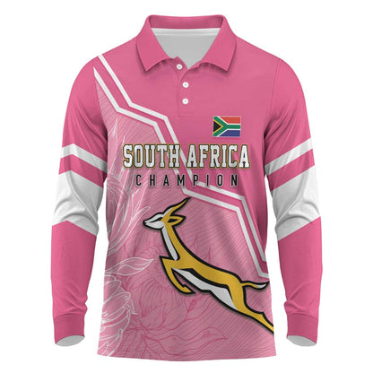 Personalized South Africa WC2026 Long Sleeve Polo Shirt Springboks Special Pink