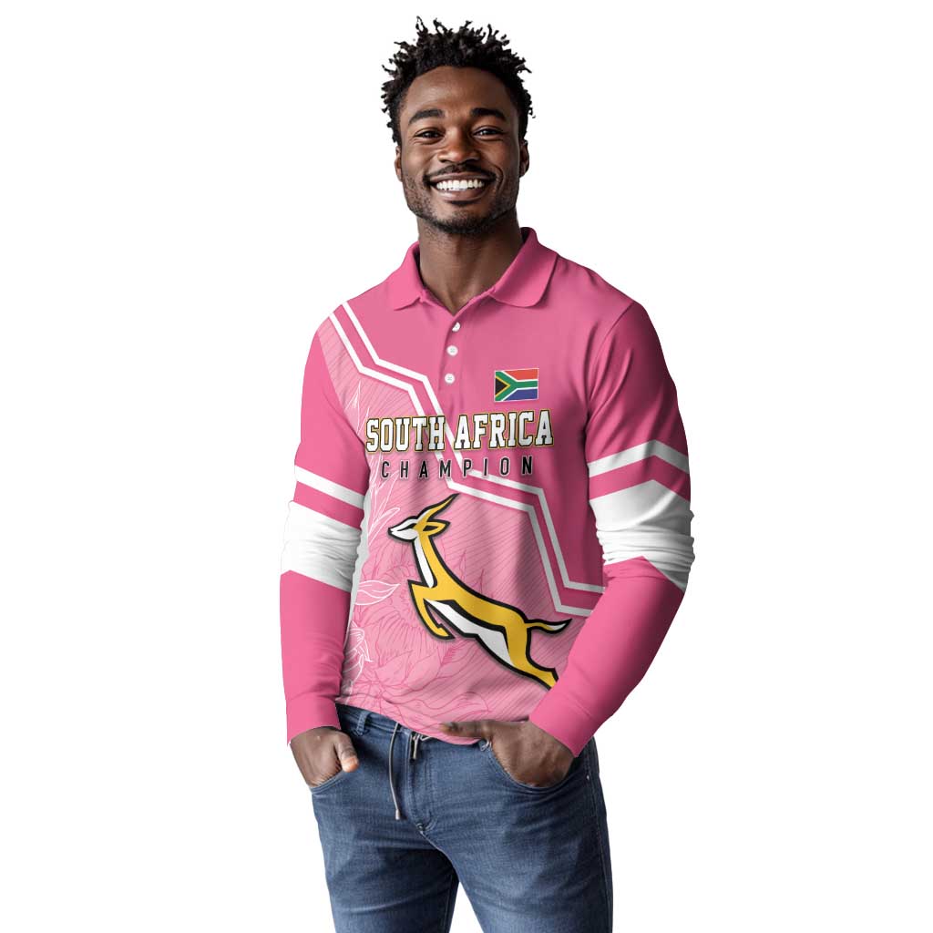 Personalized South Africa WC2026 Long Sleeve Polo Shirt Springboks Special Pink