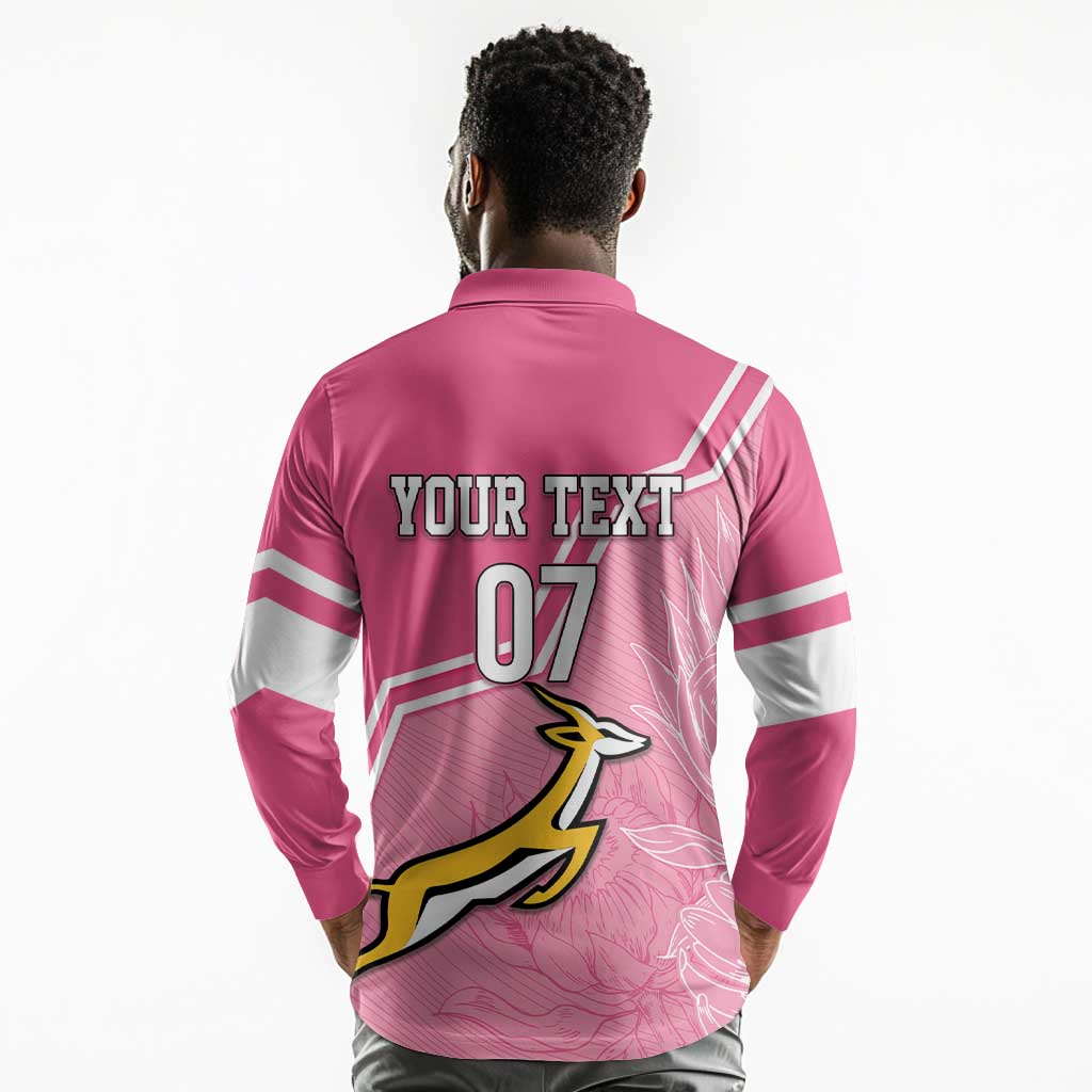 Personalized South Africa WC2026 Long Sleeve Polo Shirt Springboks Special Pink