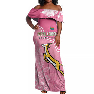 Personalized South Africa WC2026 Off Shoulder Maxi Dress Springboks Special Pink