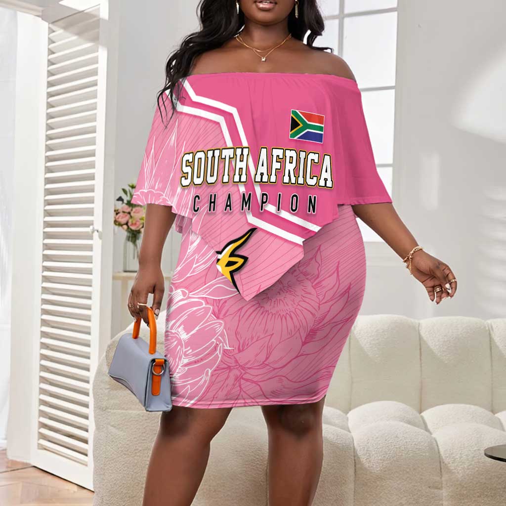 Personalized South Africa WC2026 Off Shoulder Short Dress Springboks Special Pink