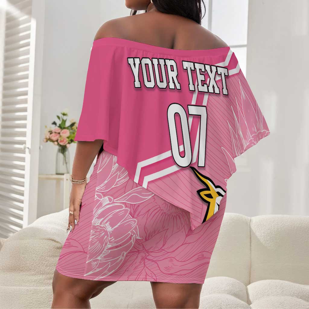 Personalized South Africa WC2026 Off Shoulder Short Dress Springboks Special Pink