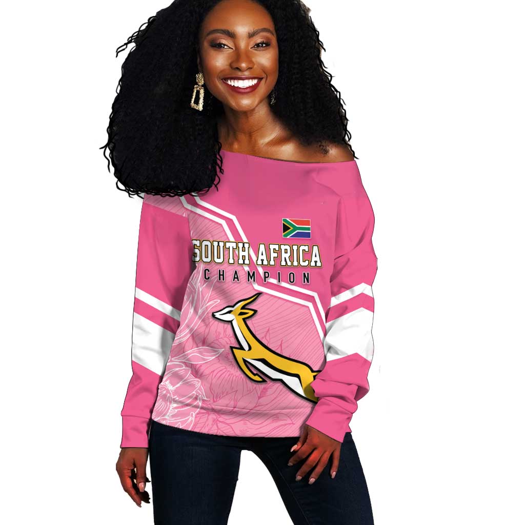 Personalized South Africa WC2026 Off Shoulder Sweater Springboks Special Pink