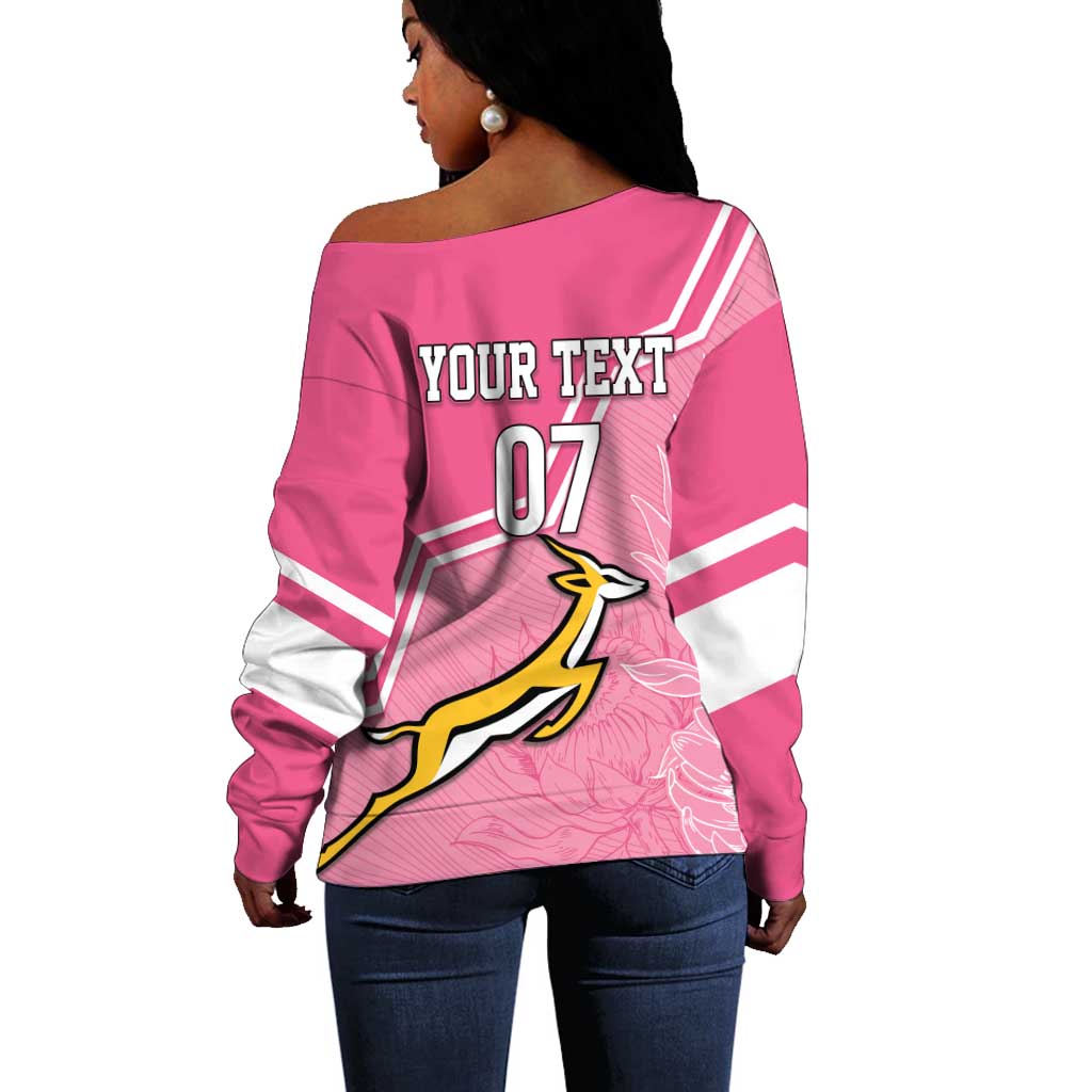Personalized South Africa WC2026 Off Shoulder Sweater Springboks Special Pink