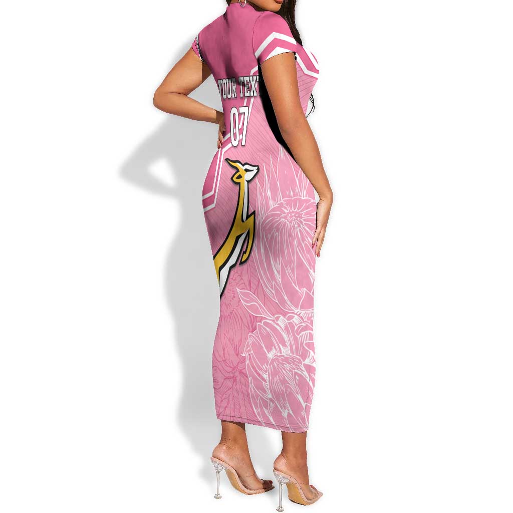 Personalized South Africa WC2026 Short Sleeve Bodycon Dress Springboks Special Pink