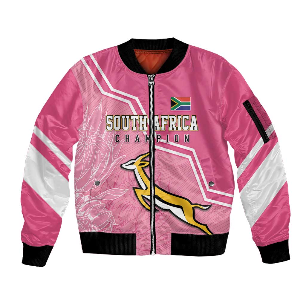 Personalized South Africa WC2026 Sleeve Zip Bomber Jacket Springboks Special Pink