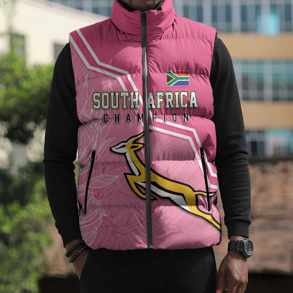 Personalized South Africa WC2026 Sleeveless Puffer Jacket Springboks Special Pink