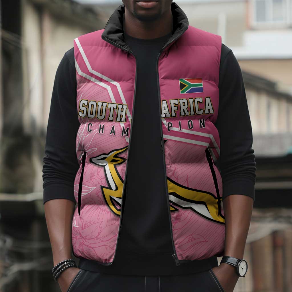 Personalized South Africa WC2026 Sleeveless Puffer Jacket Springboks Special Pink