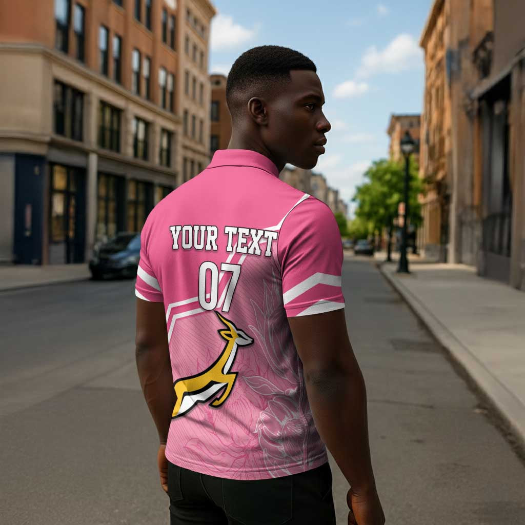 Personalized South Africa WC2026 Zipper Polo Shirt Springboks Special Pink