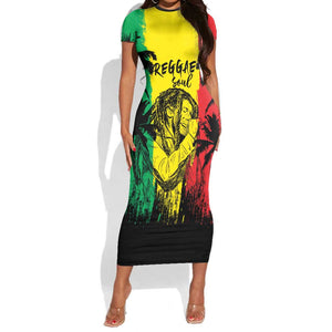 Reggae Soul B.Marley Personalized Short Sleeve Bodycon Dress Tropical Grunge LT7