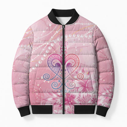 Afro Vodou Erzulie Freda Bomber Puffer Jacket Hibiscus & Pearls