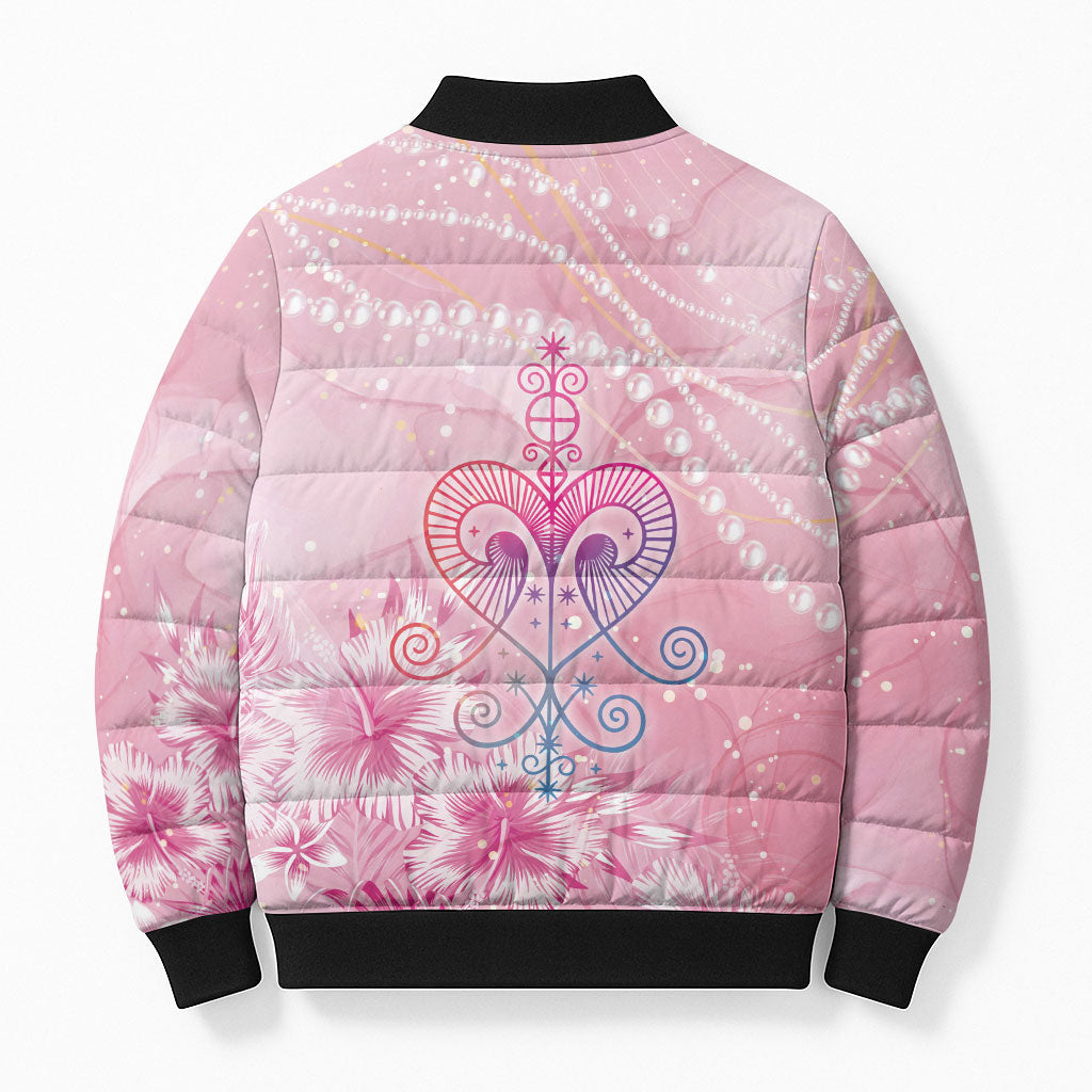 Afro Vodou Erzulie Freda Bomber Puffer Jacket Hibiscus & Pearls