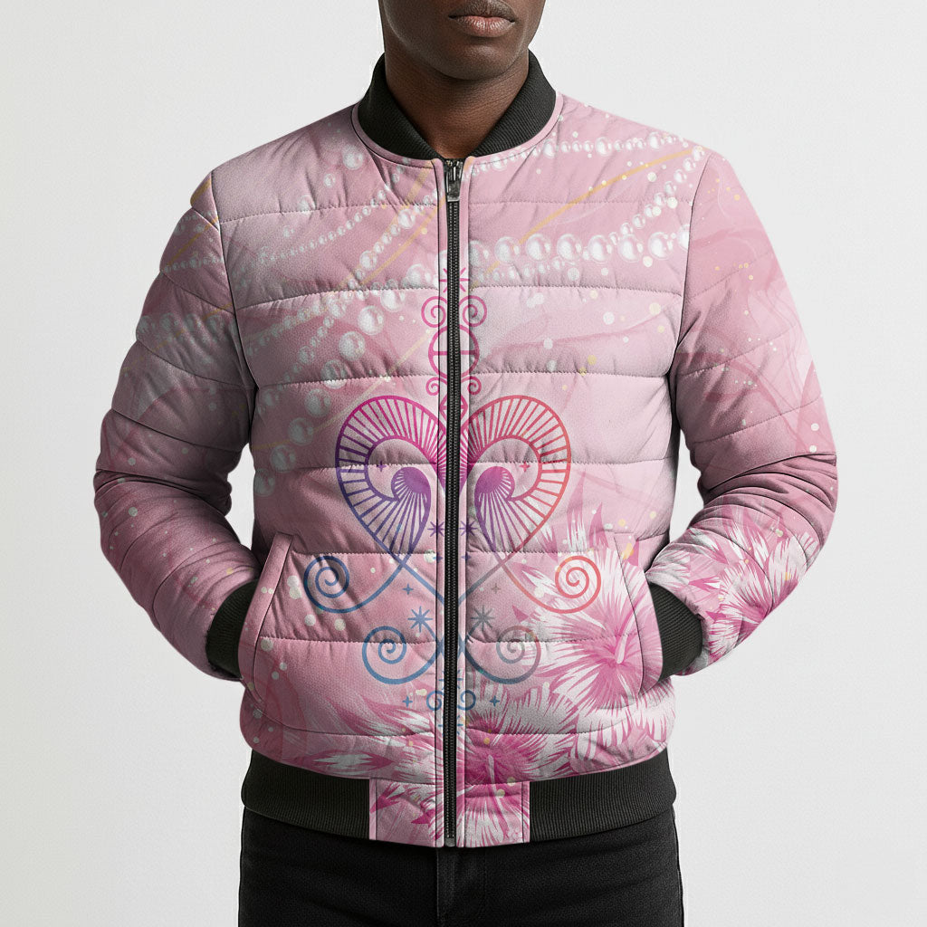 Afro Vodou Erzulie Freda Bomber Puffer Jacket Hibiscus & Pearls