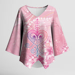 Afro Vodou Erzulie Freda Kimono Sleeve Blouse Hibiscus & Pearls