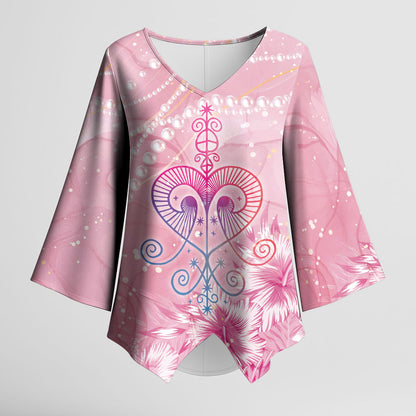 Afro Vodou Erzulie Freda Kimono Sleeve Blouse Hibiscus & Pearls