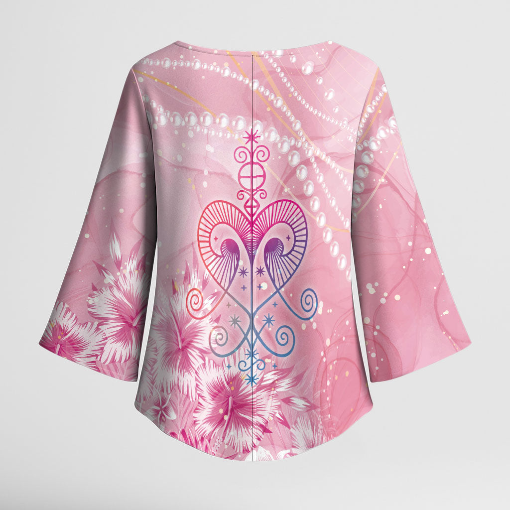 Afro Vodou Erzulie Freda Kimono Sleeve Blouse Hibiscus & Pearls