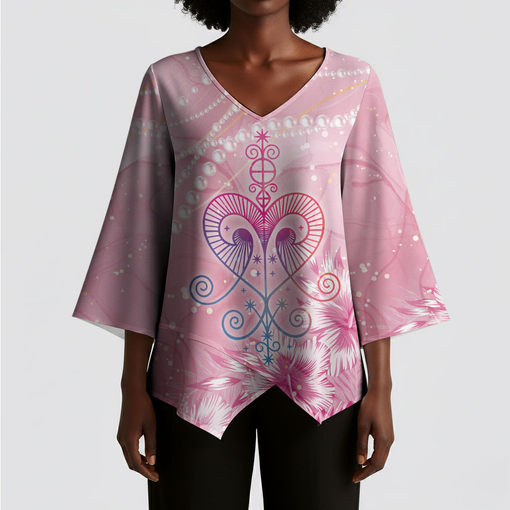 Afro Vodou Erzulie Freda Kimono Sleeve Blouse Hibiscus & Pearls