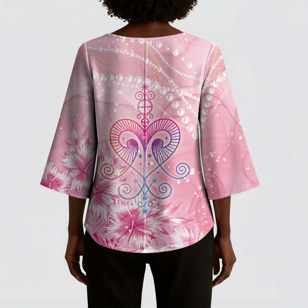 Afro Vodou Erzulie Freda Kimono Sleeve Blouse Hibiscus & Pearls