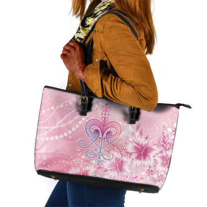 Afro Vodou Erzulie Freda Leather Tote Bag Hibiscus & Pearls