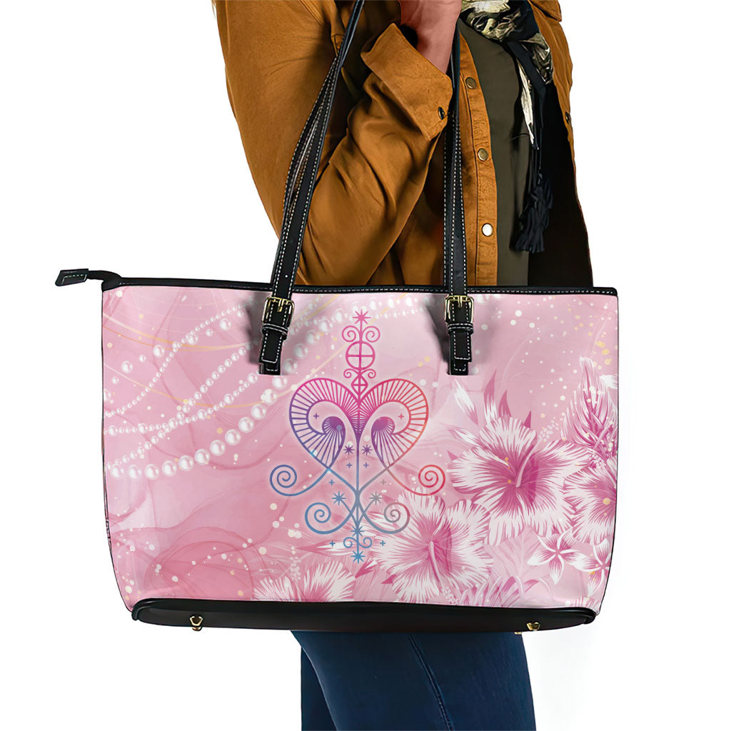 Afro Vodou Erzulie Freda Leather Tote Bag Hibiscus & Pearls