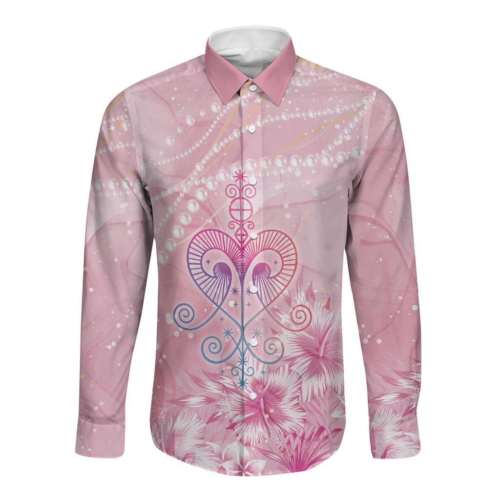 Afro Vodou Erzulie Freda Long Sleeve Button Shirt Hibiscus & Pearls