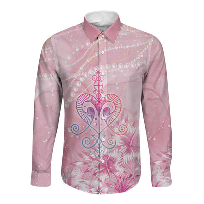 Afro Vodou Erzulie Freda Long Sleeve Button Shirt Hibiscus & Pearls