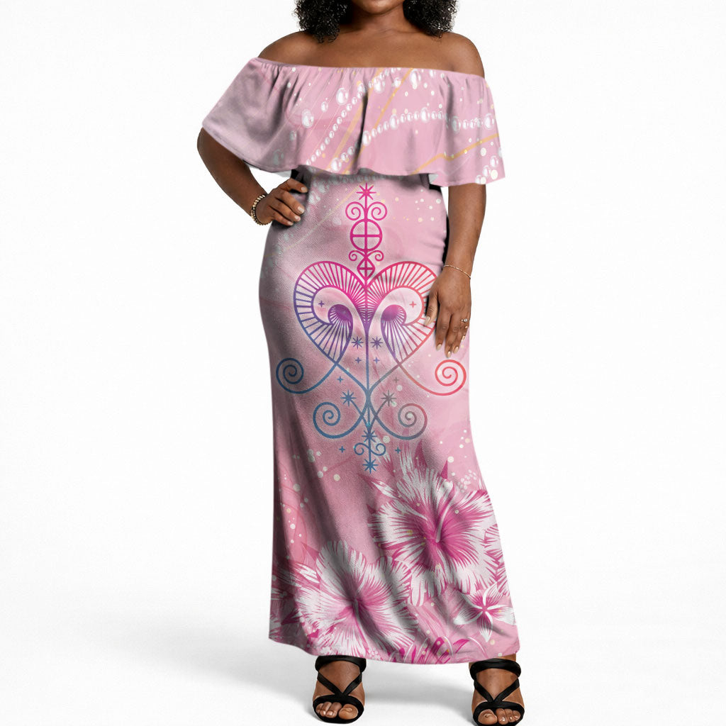 Afro Vodou Erzulie Freda Off Shoulder Maxi Dress Hibiscus & Pearls