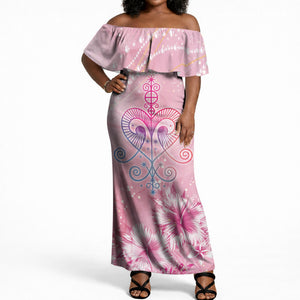 Afro Vodou Erzulie Freda Off Shoulder Maxi Dress Hibiscus & Pearls
