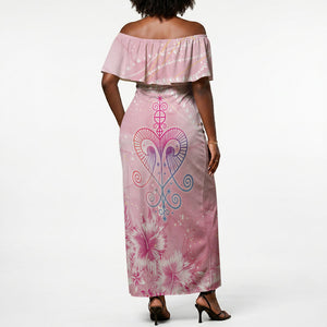 Afro Vodou Erzulie Freda Off Shoulder Maxi Dress Hibiscus & Pearls