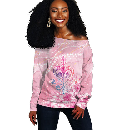 Afro Vodou Erzulie Freda Off Shoulder Sweater Hibiscus & Pearls