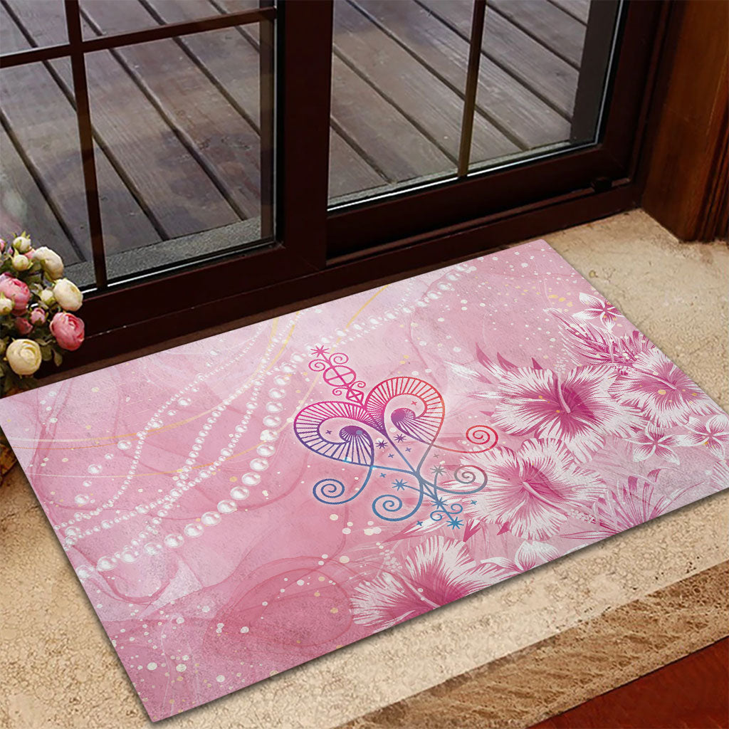 Afro Vodou Erzulie Freda Rubber Doormat Hibiscus & Pearls