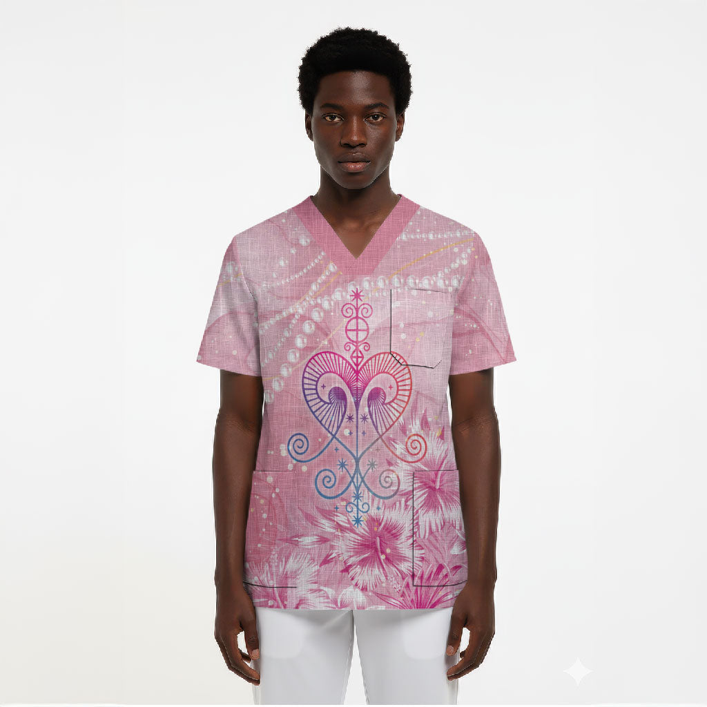 Afro Vodou Erzulie Freda Scrub Top Hibiscus & Pearls