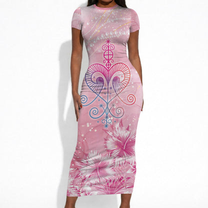 Afro Vodou Erzulie Freda Short Sleeve Bodycon Dress Hibiscus & Pearls