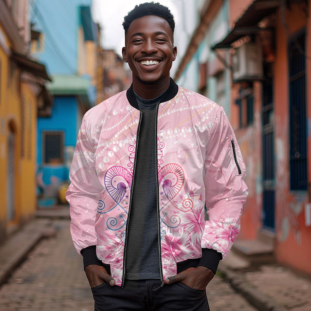 Afro Vodou Erzulie Freda Sleeve Zip Bomber Jacket Hibiscus & Pearls