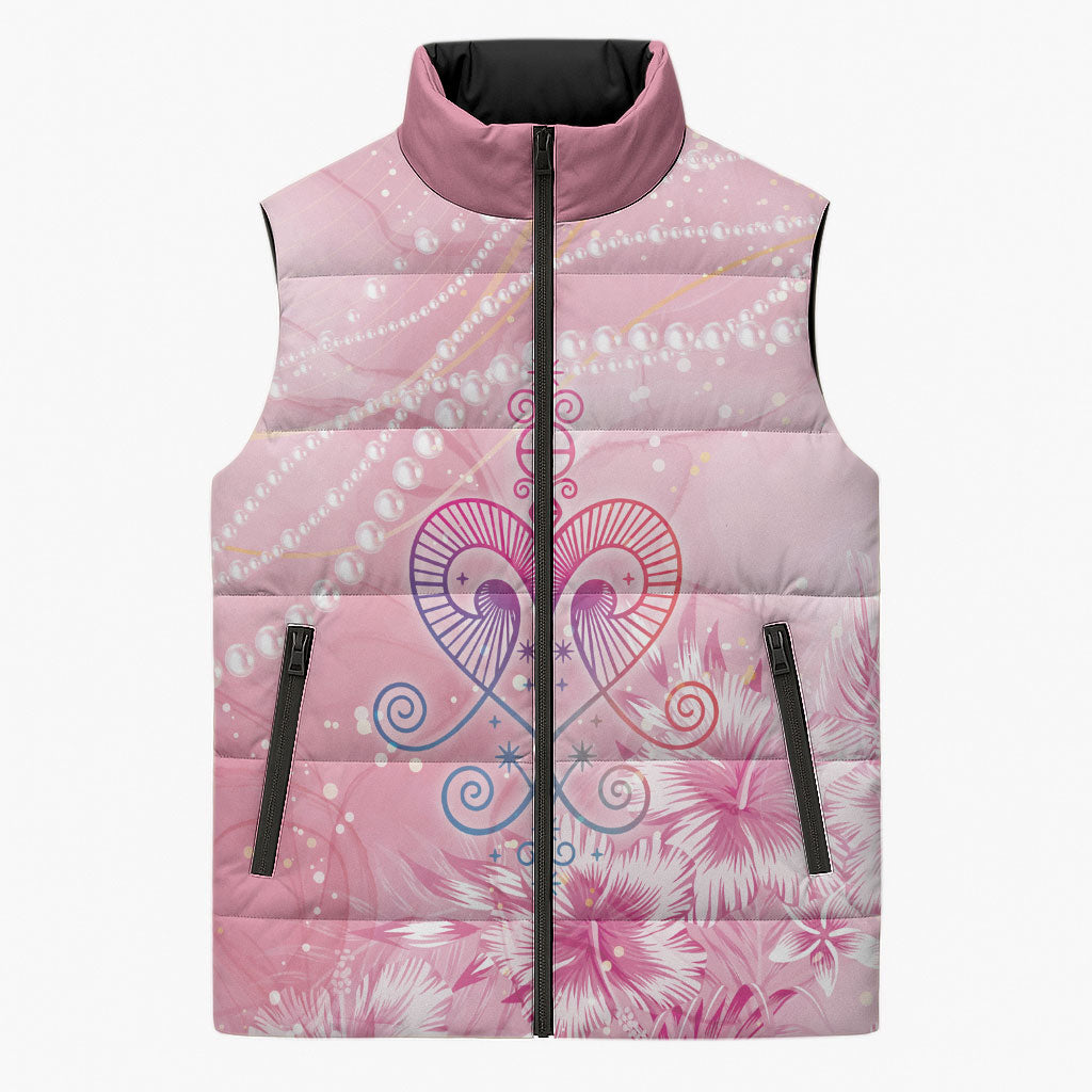 Afro Vodou Erzulie Freda Sleeveless Puffer Jacket Hibiscus & Pearls