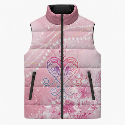 Afro Vodou Erzulie Freda Sleeveless Puffer Jacket Hibiscus & Pearls
