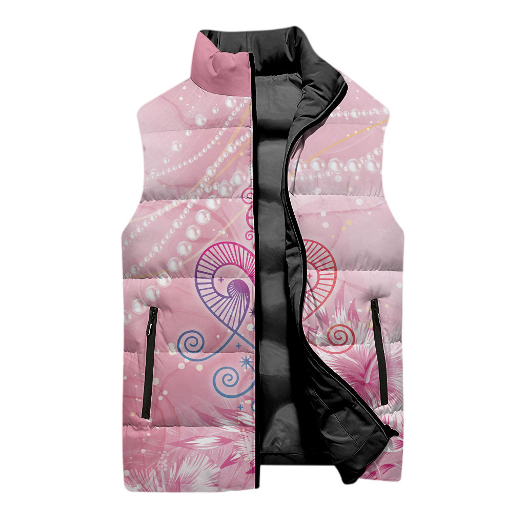 Afro Vodou Erzulie Freda Sleeveless Puffer Jacket Hibiscus & Pearls