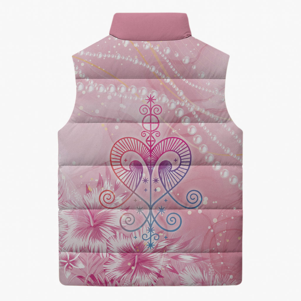 Afro Vodou Erzulie Freda Sleeveless Puffer Jacket Hibiscus & Pearls