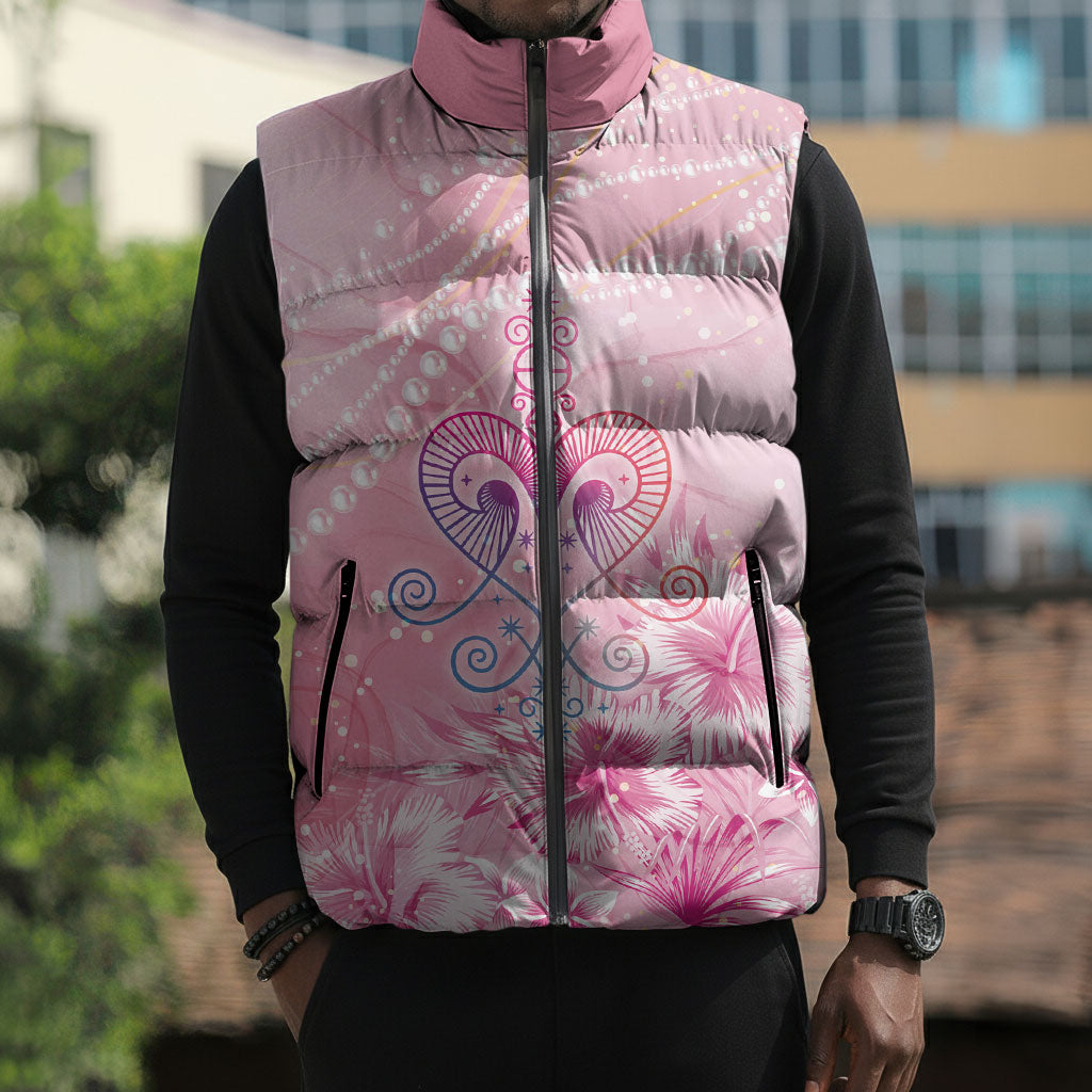Afro Vodou Erzulie Freda Sleeveless Puffer Jacket Hibiscus & Pearls