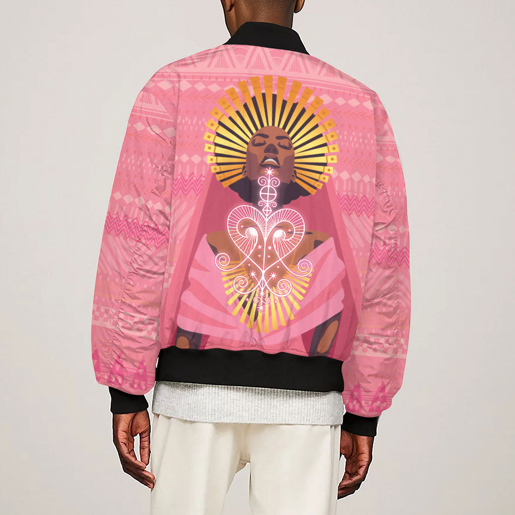 Afro Vodou Erzulie Freda Goddess Sleeve Zip Bomber Jacket