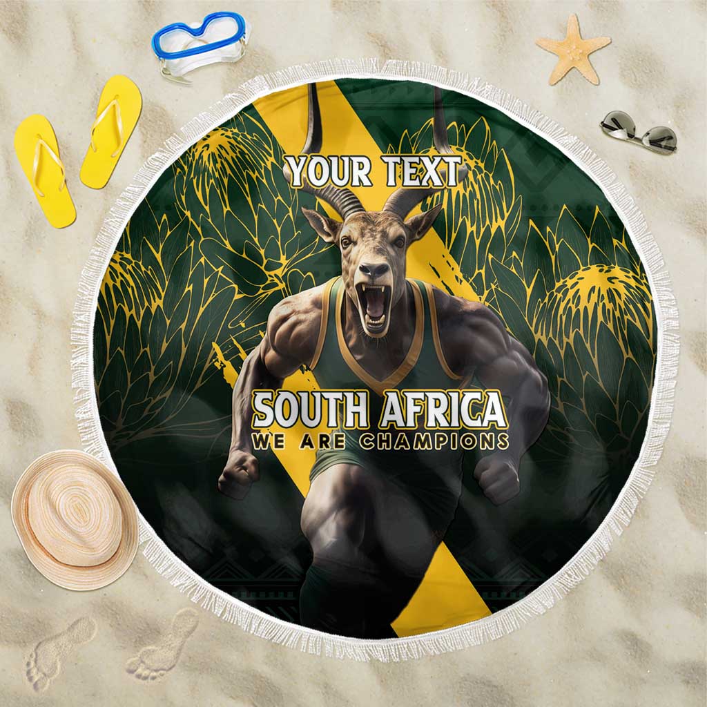 Personalised South Africa Rugby Beach Blanket Proud Bokke We Are Champions