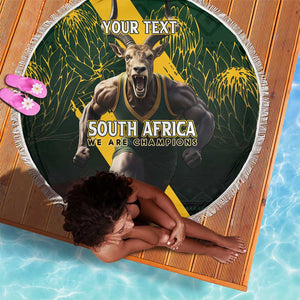 Personalised South Africa Rugby Beach Blanket Proud Bokke We Are Champions