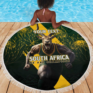 Personalised South Africa Rugby Beach Blanket Proud Bokke We Are Champions