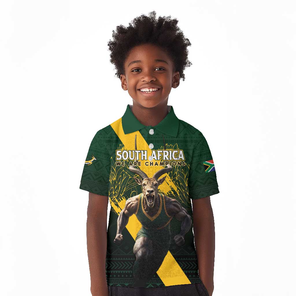 Personalised South Africa Rugby Kid Polo Shirt Proud Bokke We Are Champions