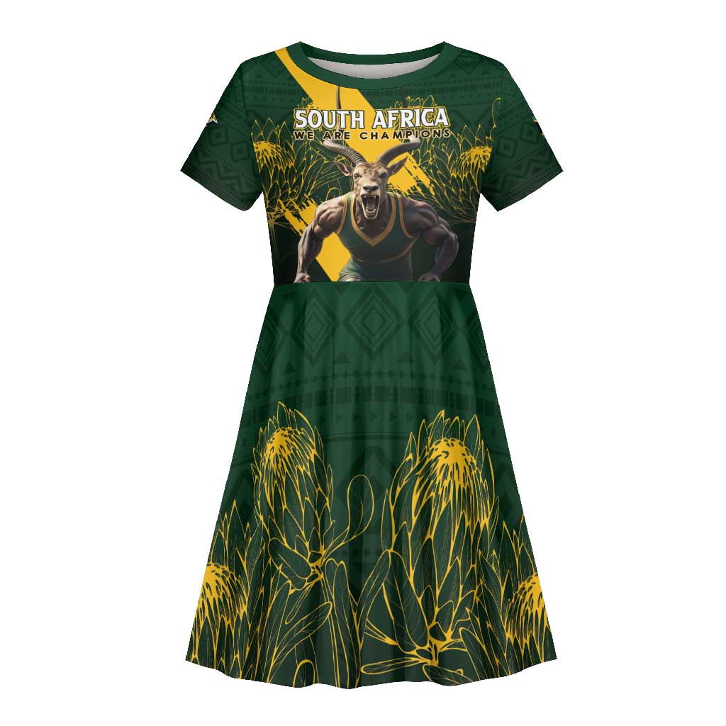 Personalised South Africa Rugby Kid Short Sleeve Dress Proud Bokke We Are Champions