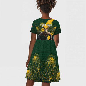 Personalised South Africa Rugby Kid Short Sleeve Dress Proud Bokke We Are Champions