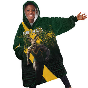 Personalised South Africa Rugby Kid Wearable Blanket Hoodie Proud Bokke We Are Champions LT7