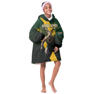 Personalised South Africa Rugby Kid Wearable Blanket Hoodie Proud Bokke We Are Champions LT7