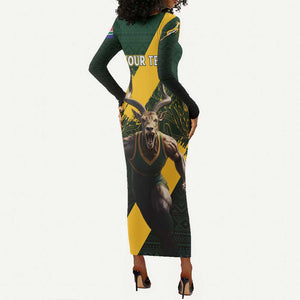 Personalised South Africa Rugby Long Sleeve Bodycon Dress Proud Bokke We Are Champions